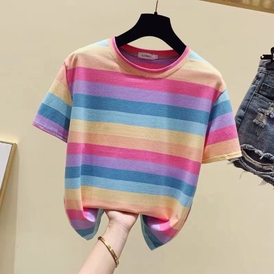 超受欢迎的条纹韩式宽松圆领短袖T恤